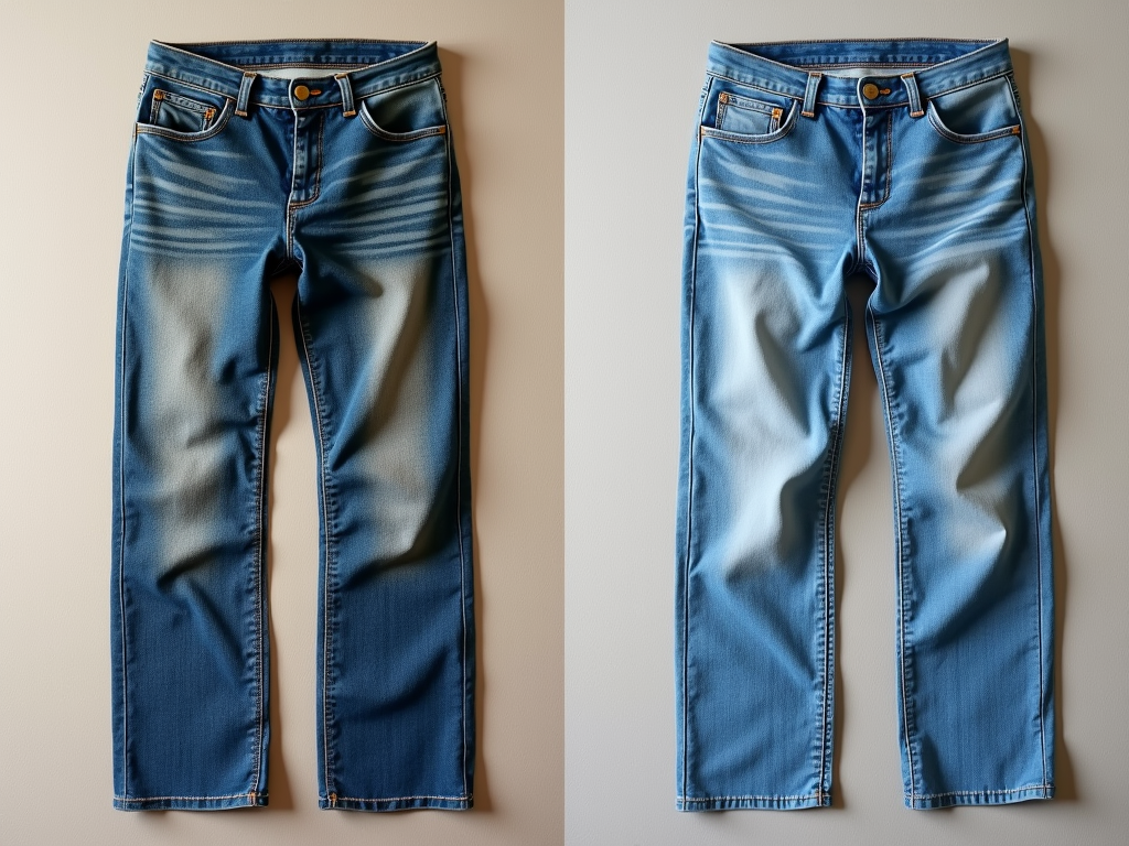 Two pairs of jeans with different shades of blue, laid flat against a neutral background.